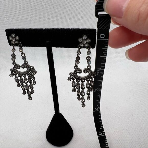 Chandelier rhinestone studded dramatic statement post earrings - Picture 3 of 5